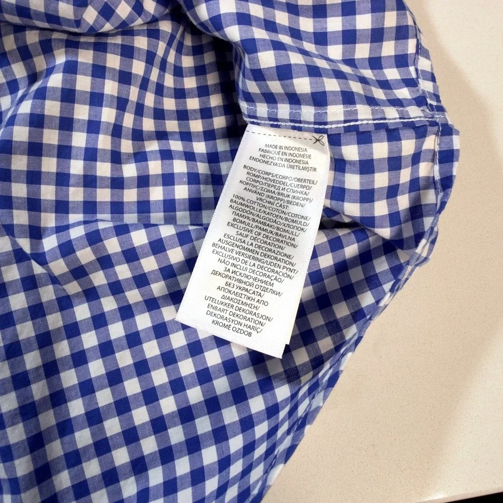 Ralph Lauren Button Down Shirt Boys L 14-16 Blue Gingham Excellent Long Sleeve
